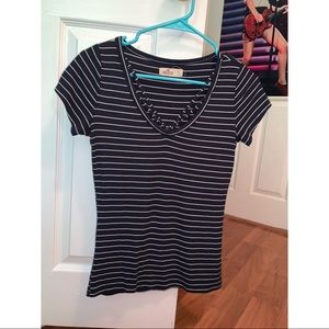 Navy Blue Striped V Neck Shirt